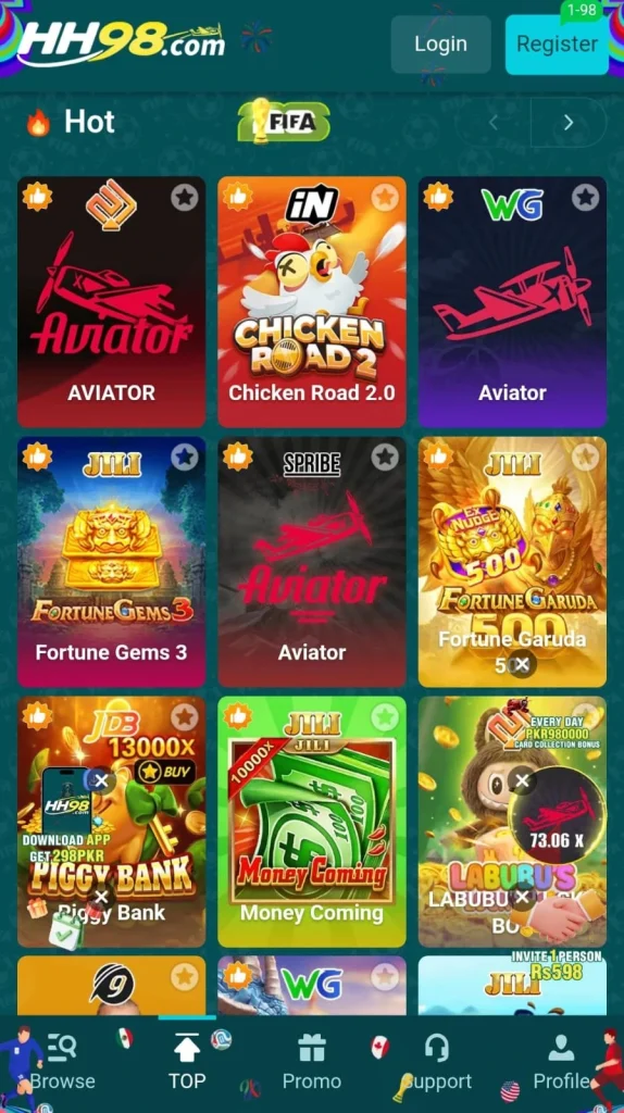 Game categories on HH 98